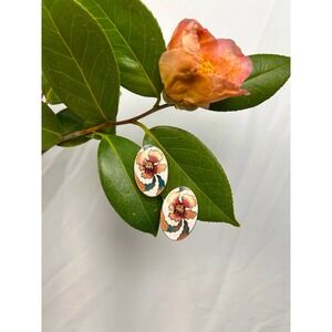 Vintage Oval Floral Enamel Earrings | Hand-Painted Enamel Botanical Studs